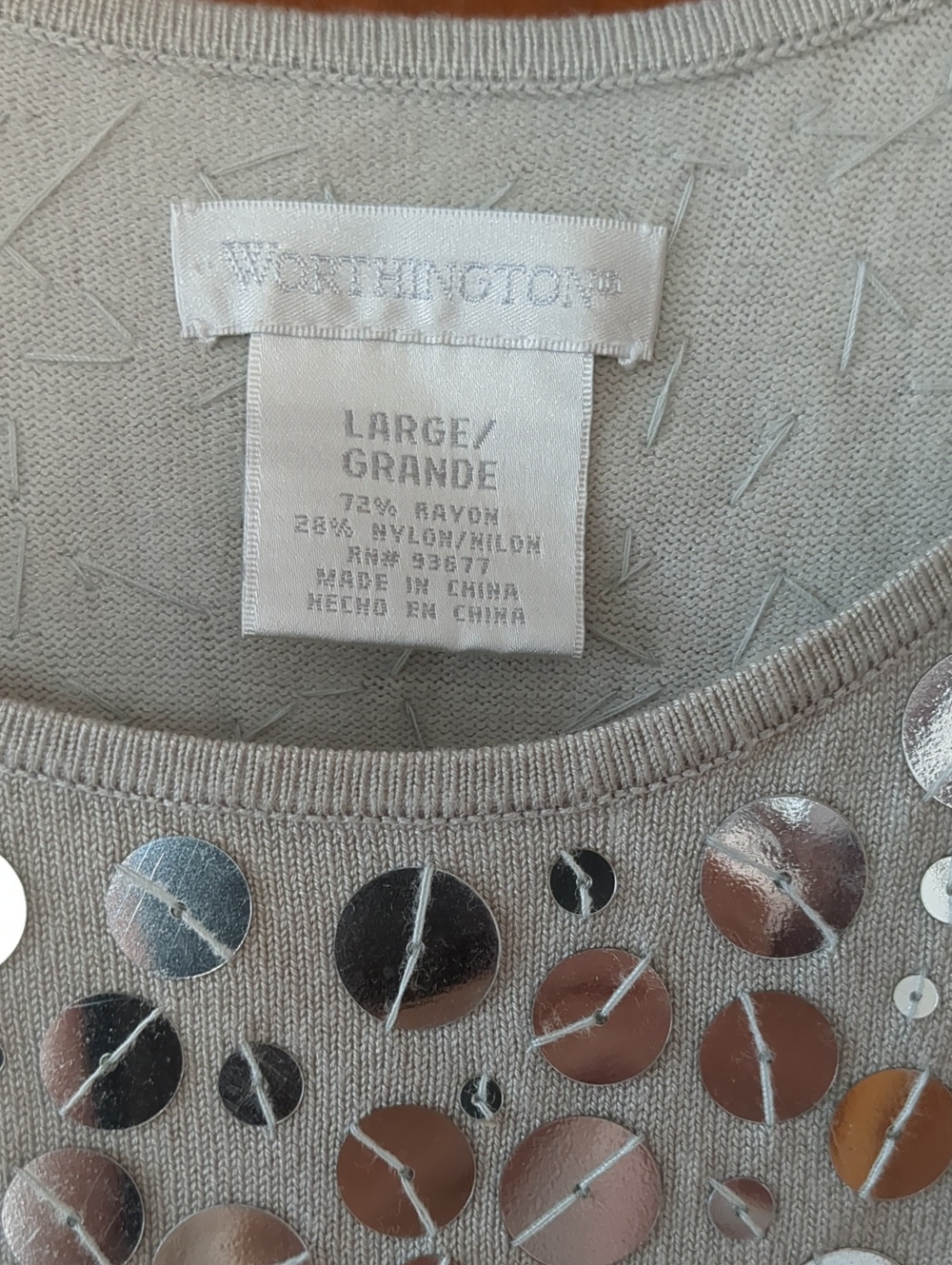 Worthington Beige Mini Dress with Silver Sequin Discs